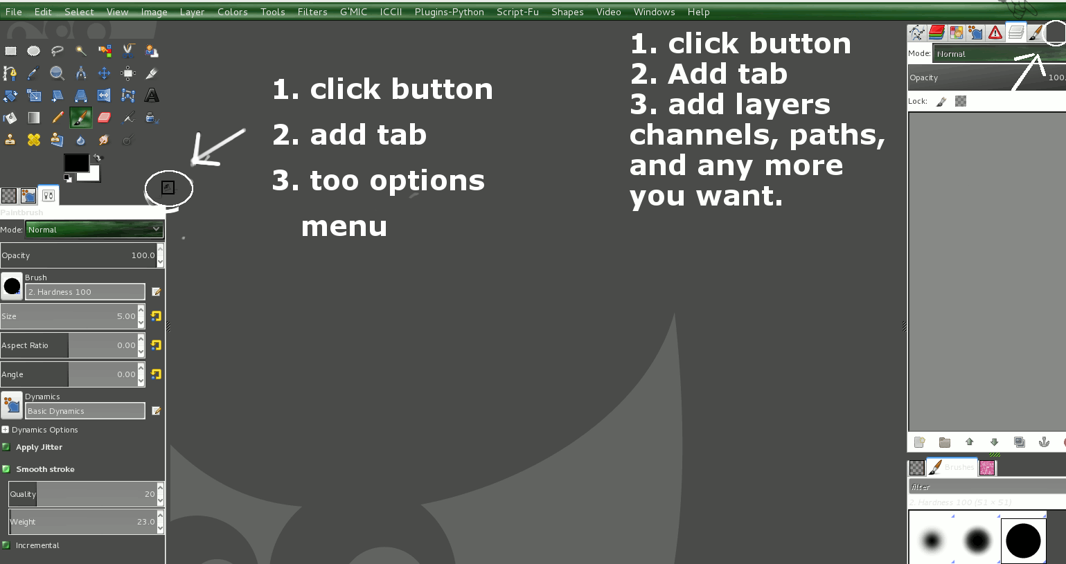 How to get all options back in the toolbox & layers windows? • GIMP Chat